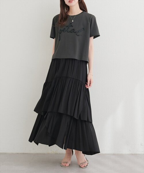 natural couture(ナチュラルクチュール)の「リボンテープ刺繍ロゴT(Tシャツ/カットソー・レディース・オフホワイト/サックスブルー/チャコールグレー・FREE)」の16枚目の写真