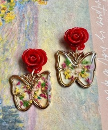 Fun & Daily | F&D : ローズ&バタフライ フラワーピアス(ピアス(両耳用))