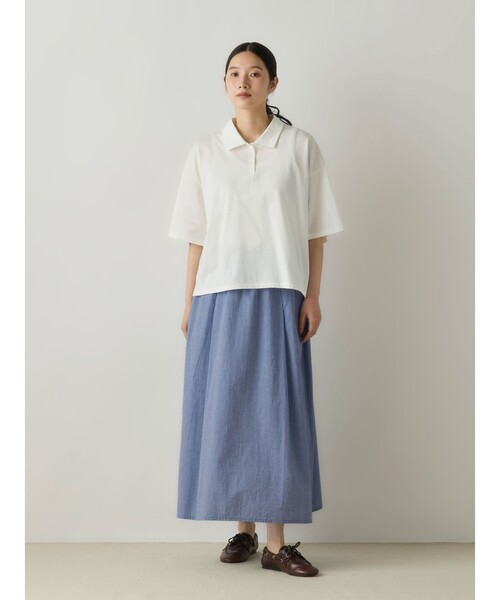 MidiUmi（ミディウミ）の「MidiUmi シャンブレータックスカート（スカート・レディース・オフホワイト/ライトブルー/ホワイト系その他/ブラック系その他/ネイビー・FREE）」の5枚目の写真