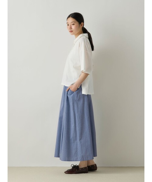 MidiUmi（ミディウミ）の「MidiUmi シャンブレータックスカート（スカート・レディース・オフホワイト/ライトブルー/ホワイト系その他/ブラック系その他/ネイビー・FREE）」の15枚目の写真