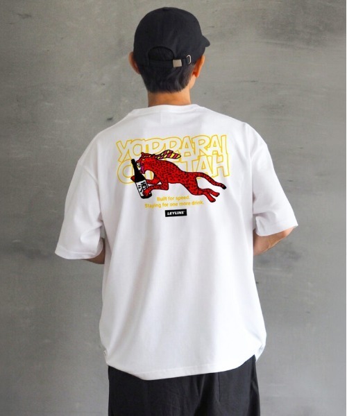 Leyline(レイライン)の「【Leyline】YOPPARAI CHEETAH FULL BODY tee / バックプリント ビッグシルエットTシャツ(Tシャツ/カットソー・メンズ・ブラック×イエロー/ホワイト×レッド・L/XL/M)」の1枚目の写真