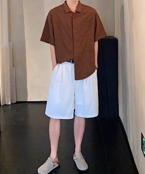 NOWLE（ノウル）の「【NOWLE】ダイヤレース 半袖 オープンカラーシャツ / スマートリラックス サマートップス（シャツ/ブラウス・メンズ・ホワイト/ブラック/ブラウン・MEDIUM/X-LARGE/LARGE）」の11枚目の写真