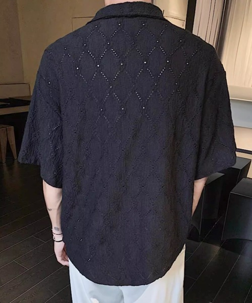 NOWLE（ノウル）の「【NOWLE】ダイヤレース 半袖 オープンカラーシャツ / スマートリラックス サマートップス（シャツ/ブラウス・メンズ・ホワイト/ブラック/ブラウン・MEDIUM/X-LARGE/LARGE）」の21枚目の写真