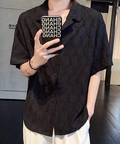 NOWLE（ノウル）の「【NOWLE】ダイヤレース 半袖 オープンカラーシャツ / スマートリラックス サマートップス（シャツ/ブラウス・メンズ・ホワイト/ブラック/ブラウン・MEDIUM/X-LARGE/LARGE）」の16枚目の写真