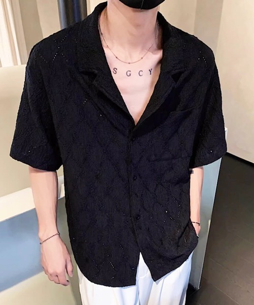NOWLE（ノウル）の「【NOWLE】ダイヤレース 半袖 オープンカラーシャツ / スマートリラックス サマートップス（シャツ/ブラウス・メンズ・ホワイト/ブラック/ブラウン・MEDIUM/X-LARGE/LARGE）」の19枚目の写真