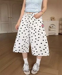 ドット柄7分丈デニムハーフワイドパンツ