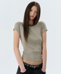 ウィメンズスリムクルーネックTシャツ[カーキベージュ]