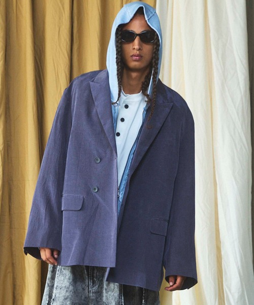 MAISON SPECIAL(メゾンスペシャル)の「《UNISEX》ドレープフィブリルプライムオーバー2Bセミダブルテーラードジャケット/Drape Fibrillated Prime-Over 2B Semi-double Tailored Jacket【MAISON SPECIAL/メゾンスペシャル】■セットアップ対応■(テーラードジャケット・メンズ・ネイビー/ブラック/パープル/グレイッシュベージュ・0/1/2)」の4枚目の写真