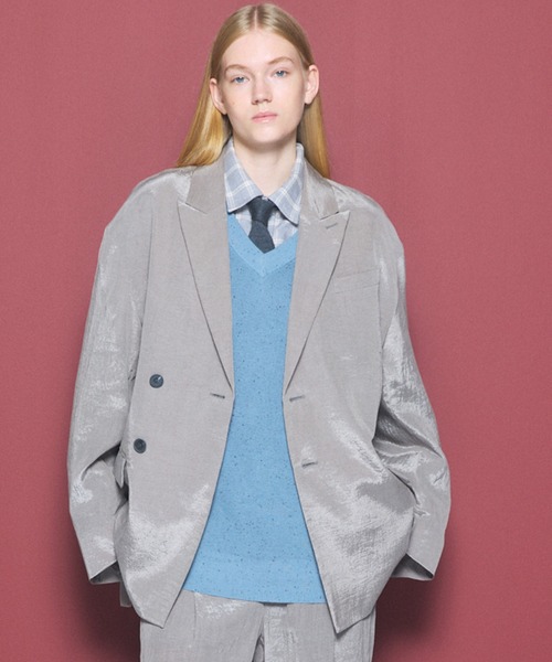 MAISON SPECIAL(メゾンスペシャル)の「《UNISEX》ドレープフィブリルプライムオーバー2Bセミダブルテーラードジャケット/Drape Fibrillated Prime-Over 2B Semi-double Tailored Jacket【MAISON SPECIAL/メゾンスペシャル】■セットアップ対応■(テーラードジャケット・メンズ・ネイビー/ブラック/パープル/グレイッシュベージュ・0/1/2)」の3枚目の写真