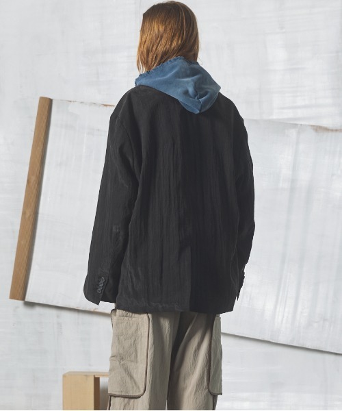 MAISON SPECIAL(メゾンスペシャル)の「《UNISEX》ドレープフィブリルプライムオーバー2Bセミダブルテーラードジャケット/Drape Fibrillated Prime-Over 2B Semi-double Tailored Jacket【MAISON SPECIAL/メゾンスペシャル】■セットアップ対応■(テーラードジャケット・メンズ・ネイビー/ブラック/パープル/グレイッシュベージュ・0/1/2)」の8枚目の写真