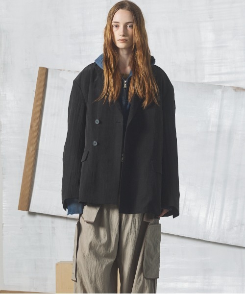 MAISON SPECIAL(メゾンスペシャル)の「《UNISEX》ドレープフィブリルプライムオーバー2Bセミダブルテーラードジャケット/Drape Fibrillated Prime-Over 2B Semi-double Tailored Jacket【MAISON SPECIAL/メゾンスペシャル】■セットアップ対応■(テーラードジャケット・メンズ・ネイビー/ブラック/パープル/グレイッシュベージュ・0/1/2)」の6枚目の写真