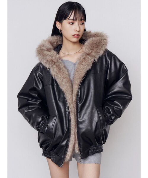 EMODA(エモダ)の「フェイクファーフードブルゾン(ブルゾン・レディース・ブラック/ベージュ/ブラウン/グレー・SMALL/MEDIUM)」の13枚目の写真