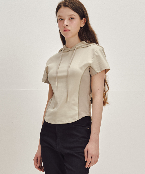 SECONDMONO（セカンドモノローグ）の「W.スリムショートスリーブフーディー[BEIGE]_SEWTS003BEIGE（パーカー・レディース・その他・F）」の2枚目の写真