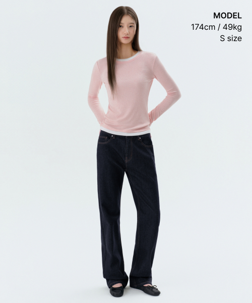 MUSINSA STANDARD WOMAN（ムシンサスタンダードウーマン）の「ウィメンズウールテンセルレイヤードスリム長袖Tシャツ[ローズウォーター]（Tシャツ/カットソー・レディース・その他・X-SMALL/SMALL/MEDIUM/LARGE）」の2枚目の写真