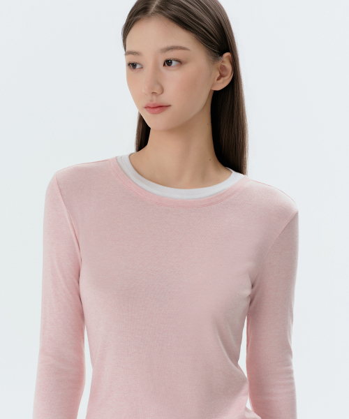 MUSINSA STANDARD WOMAN（ムシンサスタンダードウーマン）の「ウィメンズウールテンセルレイヤードスリム長袖Tシャツ[ローズウォーター]（Tシャツ/カットソー・レディース・その他・X-SMALL/SMALL/MEDIUM/LARGE）」の4枚目の写真