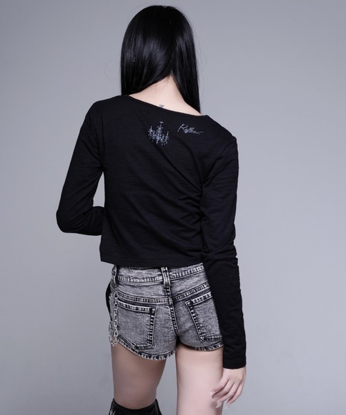 REFLEM（レフレム）の「『REFLEM/レフレム』クロスストラップVネックL/S Tee/ロングスリーブカットソー（Tシャツ/カットソー・レディース・ホワイト/ブラック・M/L）」の5枚目の写真