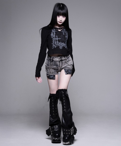 REFLEM（レフレム）の「『REFLEM/レフレム』クロスストラップVネックL/S Tee/ロングスリーブカットソー（Tシャツ/カットソー・レディース・ホワイト/ブラック・M/L）」の7枚目の写真