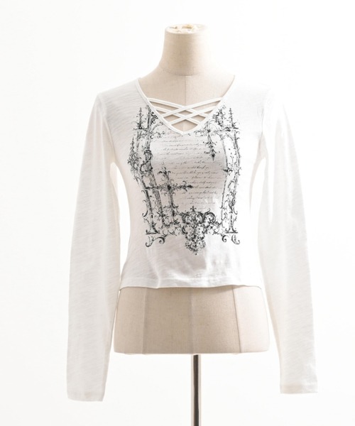 REFLEM（レフレム）の「『REFLEM/レフレム』クロスストラップVネックL/S Tee/ロングスリーブカットソー（Tシャツ/カットソー・レディース・ホワイト/ブラック・M/L）」の18枚目の写真