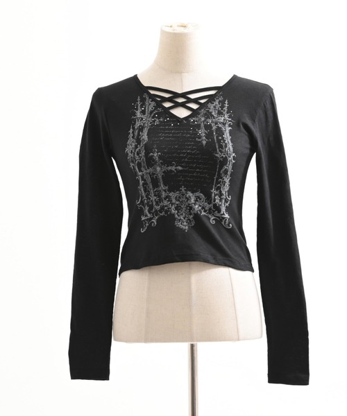 REFLEM（レフレム）の「『REFLEM/レフレム』クロスストラップVネックL/S Tee/ロングスリーブカットソー（Tシャツ/カットソー・レディース・ホワイト/ブラック・M/L）」の12枚目の写真