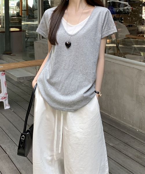 Girly Doll（ガーリードール）の「フェイクツーピースラウンドVネックTシャツ（Tシャツ/カットソー・レディース・ホワイト/グレー・FREE）」の18枚目の写真