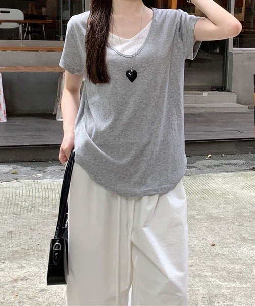 Girly Doll（ガーリードール）の「フェイクツーピースラウンドVネックTシャツ（Tシャツ/カットソー・レディース・ホワイト/グレー・FREE）」の20枚目の写真