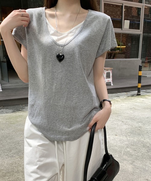 Girly Doll（ガーリードール）の「フェイクツーピースラウンドVネックTシャツ（Tシャツ/カットソー・レディース・ホワイト/グレー・FREE）」の21枚目の写真