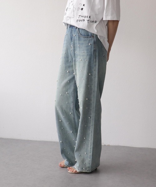 Three Four Time（ｽﾘｰﾌｫｰﾀｲﾑ）の「パール付きデニムパンツ（デニムパンツ・レディース・ブルー・ONE SIZE）」の5枚目の写真