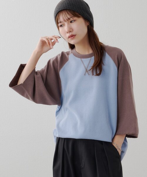 DISCOAT(ディスコート)の「【Enlude】製品加工ワッフルラグラン7分袖Tシャツ《ユニセックス》(Tシャツ/カットソー・レディース・サックスブルー/ブラック/パープル・LARGE/MEDIUM)」の3枚目の写真