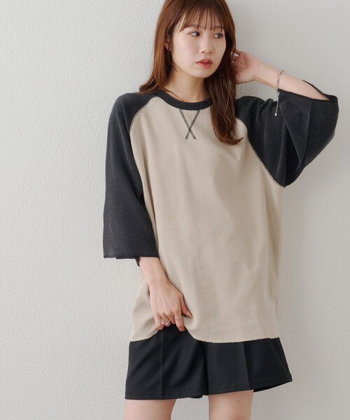 DISCOAT(ディスコート)の「【Enlude】製品加工ワッフルラグラン7分袖Tシャツ《ユニセックス》(Tシャツ/カットソー・レディース・サックスブルー/ブラック/パープル・LARGE/MEDIUM)」の2枚目の写真