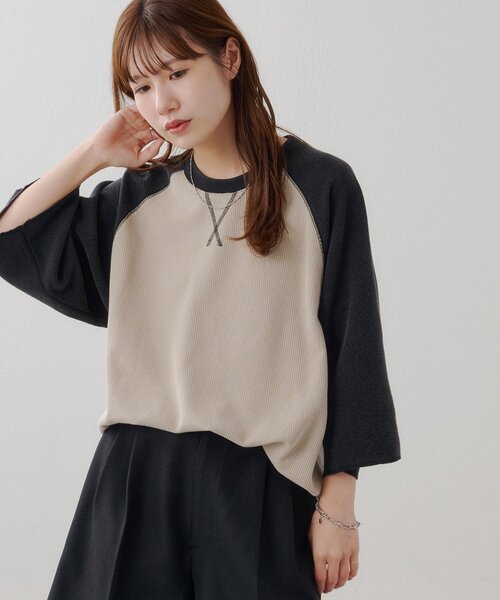 DISCOAT(ディスコート)の「【Enlude】製品加工ワッフルラグラン7分袖Tシャツ《ユニセックス》(Tシャツ/カットソー・レディース・サックスブルー/ブラック/パープル・LARGE/MEDIUM)」の5枚目の写真