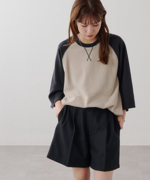 DISCOAT(ディスコート)の「【Enlude】製品加工ワッフルラグラン7分袖Tシャツ《ユニセックス》(Tシャツ/カットソー・レディース・サックスブルー/ブラック/パープル・LARGE/MEDIUM)」の9枚目の写真
