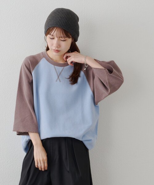 DISCOAT(ディスコート)の「【Enlude】製品加工ワッフルラグラン7分袖Tシャツ《ユニセックス》(Tシャツ/カットソー・レディース・サックスブルー/ブラック/パープル・LARGE/MEDIUM)」の16枚目の写真