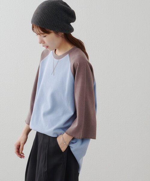 DISCOAT(ディスコート)の「【Enlude】製品加工ワッフルラグラン7分袖Tシャツ《ユニセックス》(Tシャツ/カットソー・レディース・サックスブルー/ブラック/パープル・LARGE/MEDIUM)」の17枚目の写真