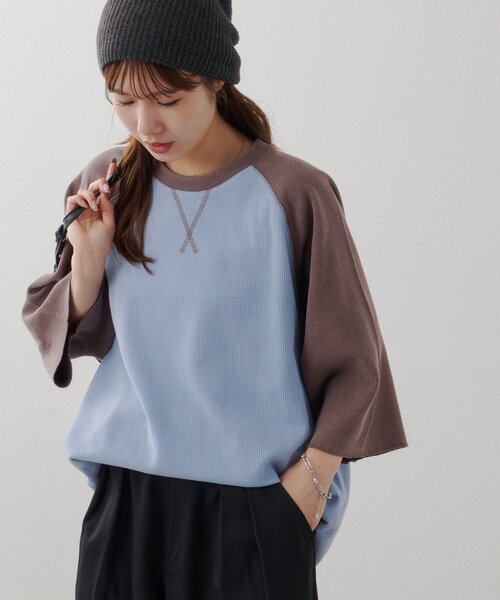DISCOAT(ディスコート)の「【Enlude】製品加工ワッフルラグラン7分袖Tシャツ《ユニセックス》(Tシャツ/カットソー・レディース・サックスブルー/ブラック/パープル・LARGE/MEDIUM)」の20枚目の写真