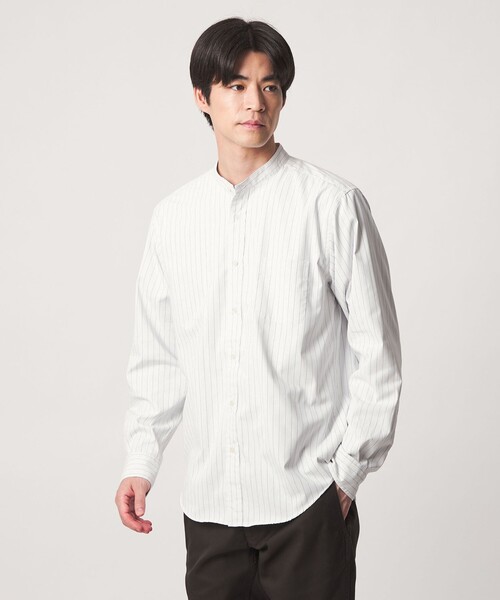green label relaxing(グリーンレーベルリラクシング)の「MULTI FUNCTION ピンオックス バンドカラー 長袖シャツ -UVカット・吸水速乾・遮熱-(シャツ/ブラウス・メンズ・ベージュ/ホワイト/ライトグレー/ライトブルー・M/L/XL/S)」の2枚目の写真