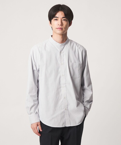 green label relaxing(グリーンレーベルリラクシング)の「MULTI FUNCTION ピンオックス バンドカラー 長袖シャツ -UVカット・吸水速乾・遮熱-(シャツ/ブラウス・メンズ・ベージュ/ホワイト/ライトグレー/ライトブルー・M/L/XL/S)」の7枚目の写真
