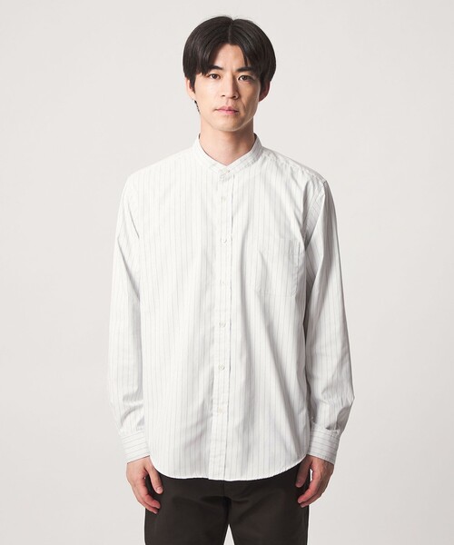 green label relaxing(グリーンレーベルリラクシング)の「MULTI FUNCTION ピンオックス バンドカラー 長袖シャツ -UVカット・吸水速乾・遮熱-(シャツ/ブラウス・メンズ・ベージュ/ホワイト/ライトグレー/ライトブルー・M/L/XL/S)」の9枚目の写真