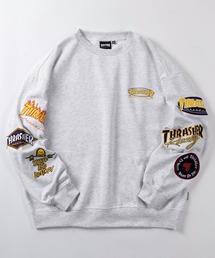 【70】【THRASHER/スラッシャー】マルチロゴ 刺繍 ヘビーウェイト スウェット/オーバーサイズ/クルーネック/トレーナー/袖プリント/裏起毛/ユニセックス/レディース/メンズ