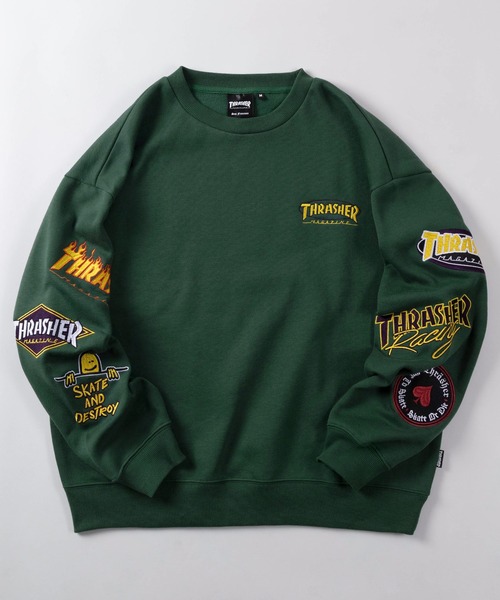 THRASHER(スラッシャー)の「【70】【THRASHER/スラッシャー】マルチロゴ 刺繍 ヘビーウェイト スウェット/オーバーサイズ/クルーネック/トレーナー/袖プリント/裏起毛/ユニセックス/レディース/メンズ(スウェット・メンズ・グリーン/ブラック/グレー・M/L/XL)」の3枚目の写真