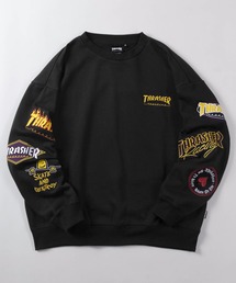 【70】【THRASHER/スラッシャー】マルチロゴ 刺繍 ヘビーウェイト スウェット/オーバーサイズ/クルーネック/トレーナー/袖プリント/裏起毛/ユニセックス/レディース/メンズ