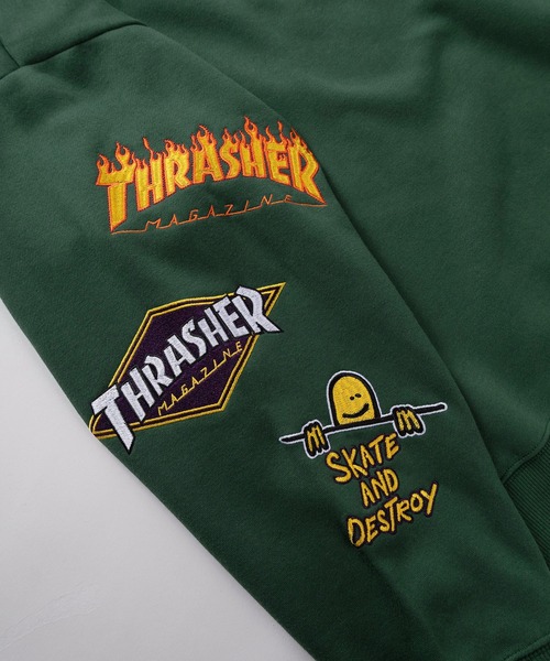 THRASHER(スラッシャー)の「【70】【THRASHER/スラッシャー】マルチロゴ 刺繍 ヘビーウェイト スウェット/オーバーサイズ/クルーネック/トレーナー/袖プリント/裏起毛/ユニセックス/レディース/メンズ(スウェット・メンズ・グリーン/ブラック/グレー・M/L/XL)」の7枚目の写真