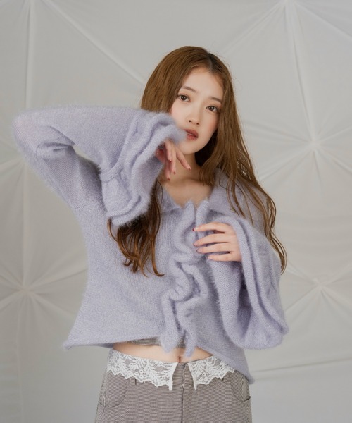 mellowneon(メロウネオン)の「モヘアタッチフリルベルスリーブニットカーディガン(ニット/セーター・レディース・ブルーグレー/ピンクベージュ/アイボリー・FREE)」の18枚目の写真