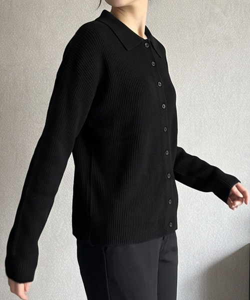 LOWO(ロワ)の「襟付きリブニットトップス ポロニット カーディガン(ニット/セーター・レディース・カーキ/ブラウン/チャコールグレー/モカ/ブラック/オフホワイト・FREE)」の21枚目の写真