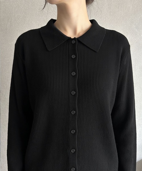 LOWO(ロワ)の「襟付きリブニットトップス ポロニット カーディガン(ニット/セーター・レディース・カーキ/ブラウン/チャコールグレー/モカ/ブラック/オフホワイト・FREE)」の22枚目の写真