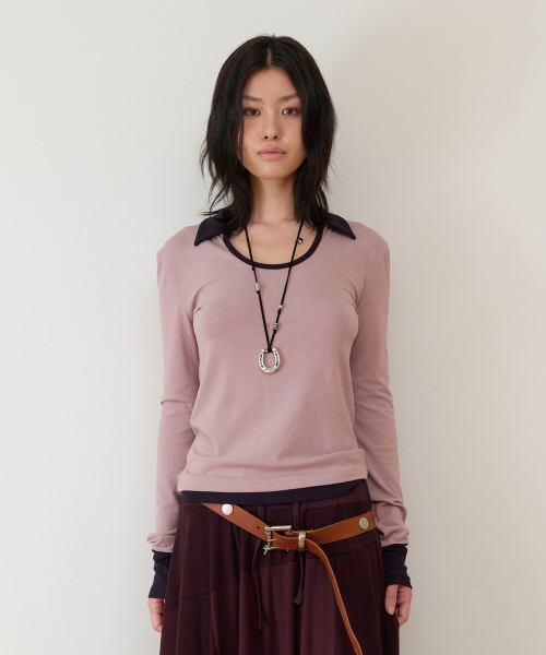 THEVINYLHOUSE（ザバイニルハウス）の「U NECK COLLAR SLIM LS TEE(W) LIGHT PURPLE（Tシャツ/カットソー・レディース・その他・FREE）」の3枚目の写真