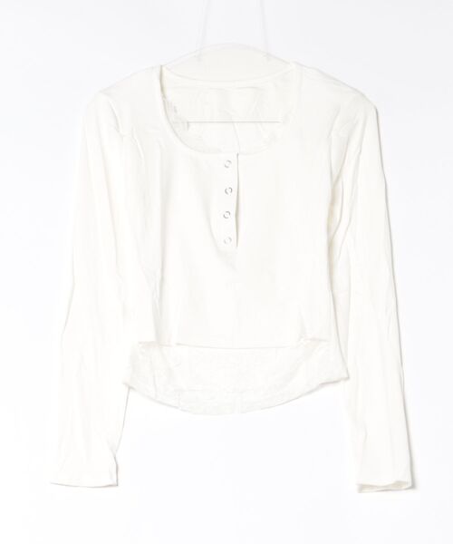 Coo+i(クーイ)の「レースレイヤード風タイトトップス 長袖(Tシャツ/カットソー・レディース・ブラック/ホワイト/チャコールグレー・FREE)」の1枚目の写真