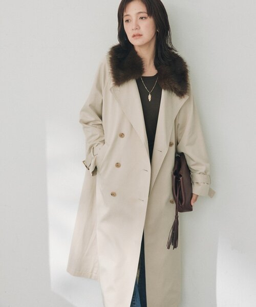 RIVE DROITE(リヴドロワ)の「【A・MONN】ファー付きオープンカラーコート(秋服/冬服/オフィスカジュアル)(その他アウター・レディース・ブラウン/ベージュ・FREE)」の1枚目の写真