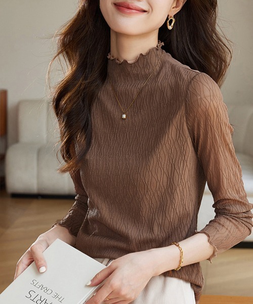 ReRe(リリ)の「ハイネックシアーブラウス(シャツ/ブラウス・レディース・ベージュ/カーキ/ブラック・MEDIUM/X-LARGE/LARGE)」の4枚目の写真