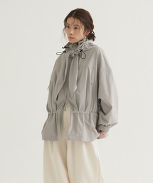 brume・MOI（ブリュメモワ）の「Check Stand-Collar Low-Waist Peplum Blouson with Hood チェックスタンドカラー・ロ―ウエストペプラムブルゾン(フード付き)【brume・MOI ブリュメ・モワ】（ブルゾン）」