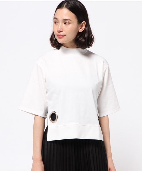 DAMMY（ダミー）の「DAMMY/サイドスリットハイネック5分袖トップス（スウェット・レディース・ブラック/ホワイト・FREE）」の3枚目の写真